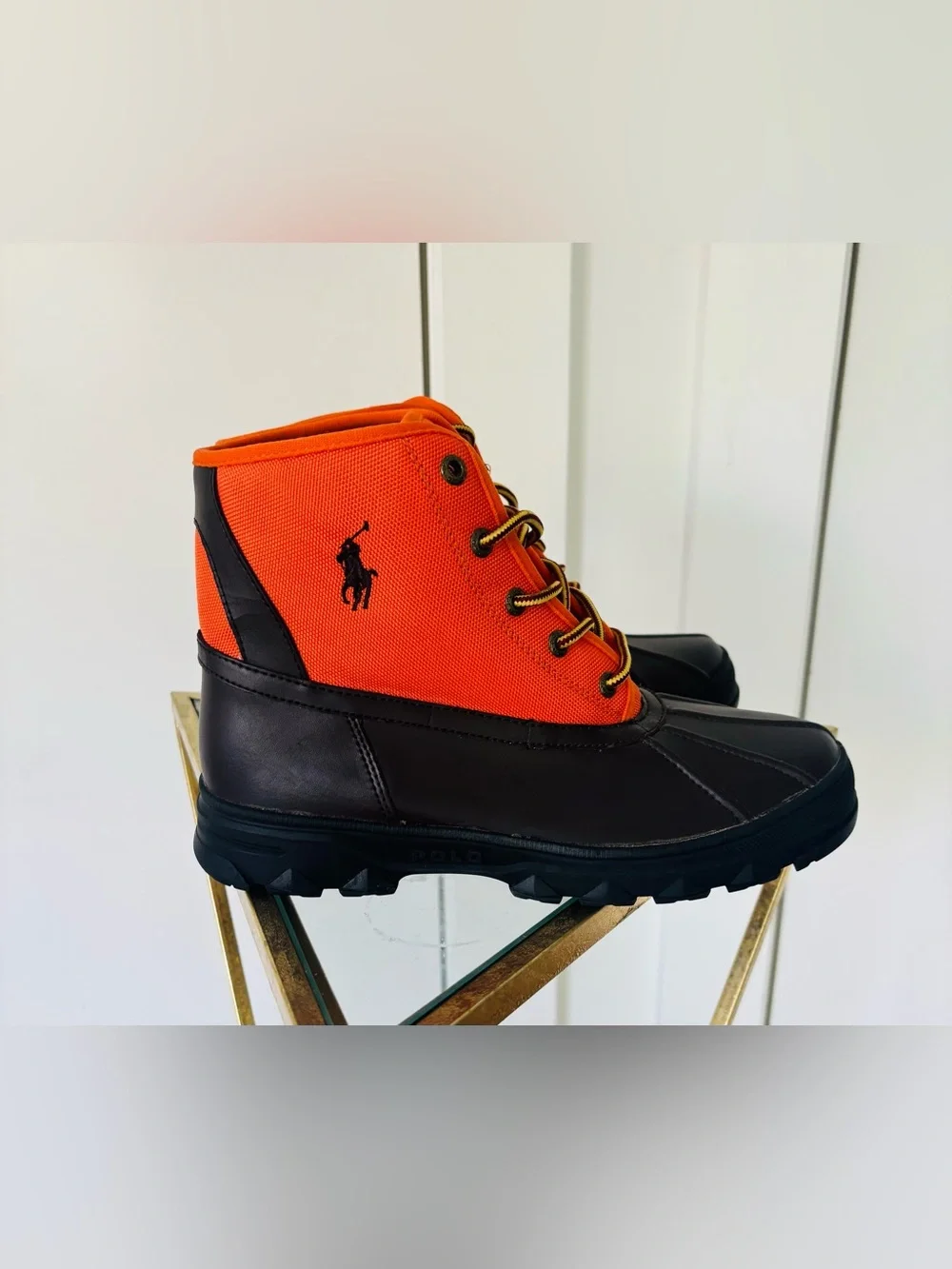 Polo Ralph Lauren Big Kids Size 6 Woodward duck boot snow rain orange black